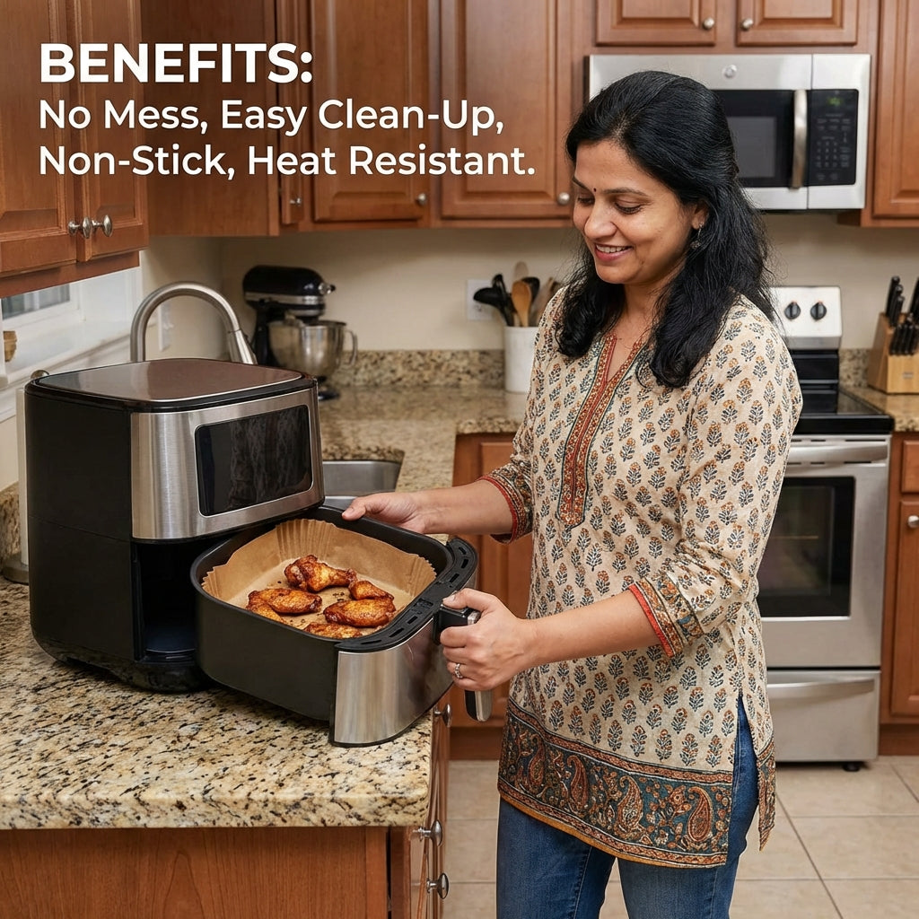 Air Fryer & Oven Paper Liners (100 Pcs) Food grade – Oil-Proof Disposable Parchment Sheets; f