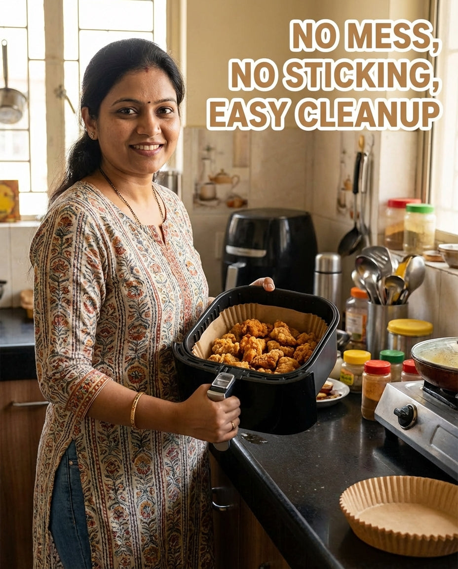 Air Fryer & Oven Paper Liners (100 Pcs) Food grade – Oil-Proof Disposable Parchment Sheets; g