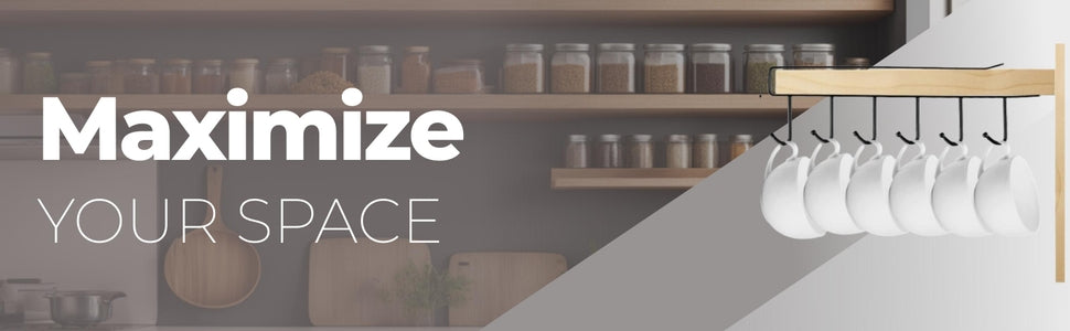 Under-Shelf 6-Hook Mug & Cup Holder Rack (pack of 2)– Space-Saving Kitchen Cabinet Organizer,g