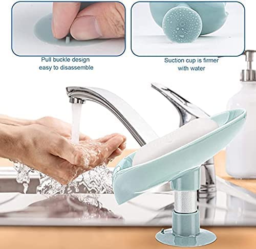 Leaf Shaped Self-Draining Soap Holder with Suction Cup-.g
