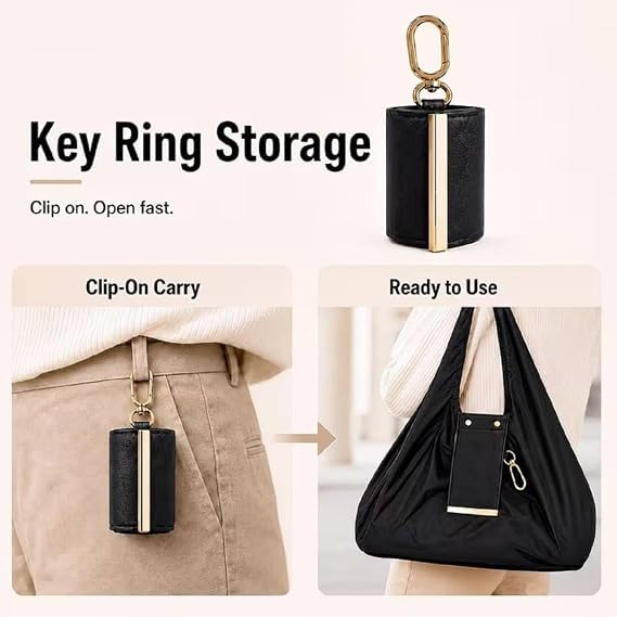 Foldable Reusable Shopping Tote Bag with Keychain Pouch – Lightweight Water-Resistant Grocery Bag :f