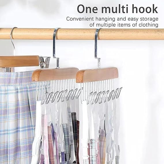 8 Hooks Wooden Hangers- space saving with steel hooks ( Pack of 2 Pcs ).f