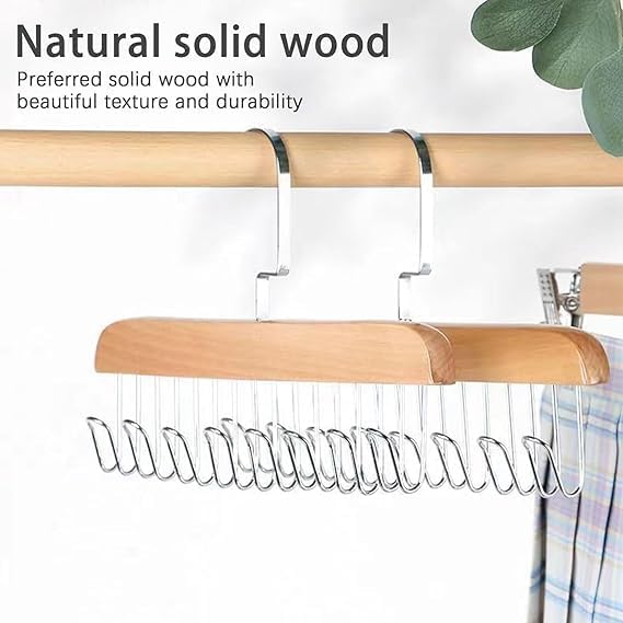 8 Hooks Wooden Hangers- space saving with steel hooks ( Pack of 2 Pcs ).f