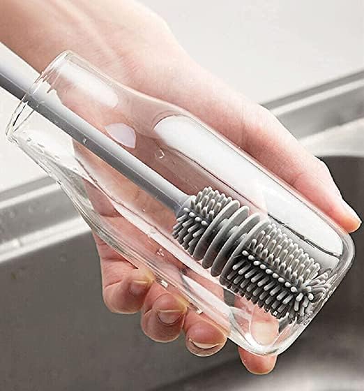 Bottle Cleaning Brush Combo- 2 long silicone brush + 2 bottle lid cleaning brush .g