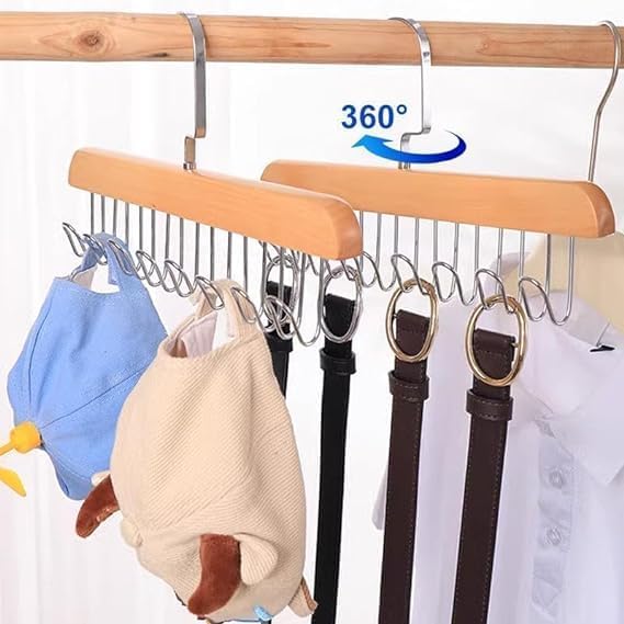 8 Hooks Wooden Hangers- space saving with steel hooks ( Pack of 2 Pcs ).f