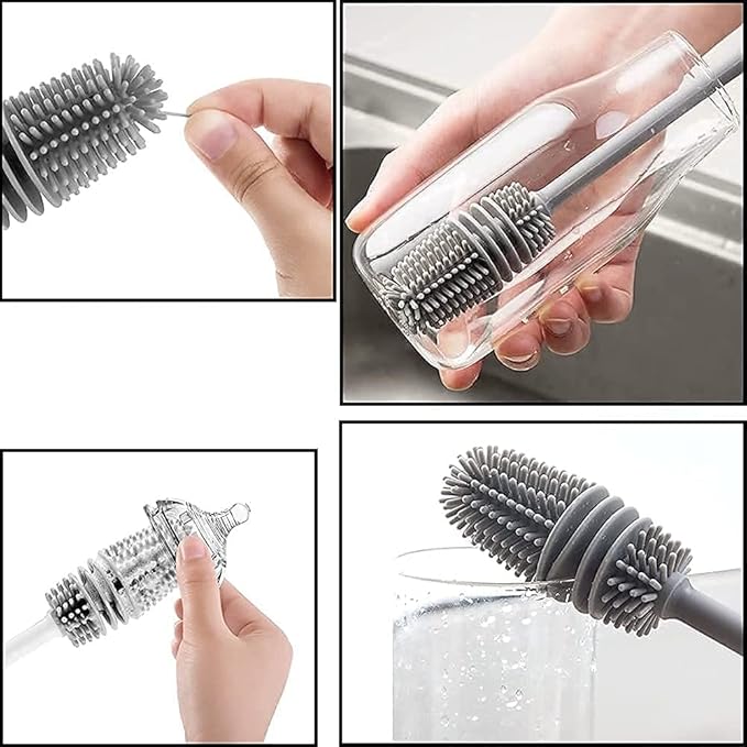 Bottle Cleaning Brush Combo- 2 long silicone brush + 2 bottle lid cleaning brush .g