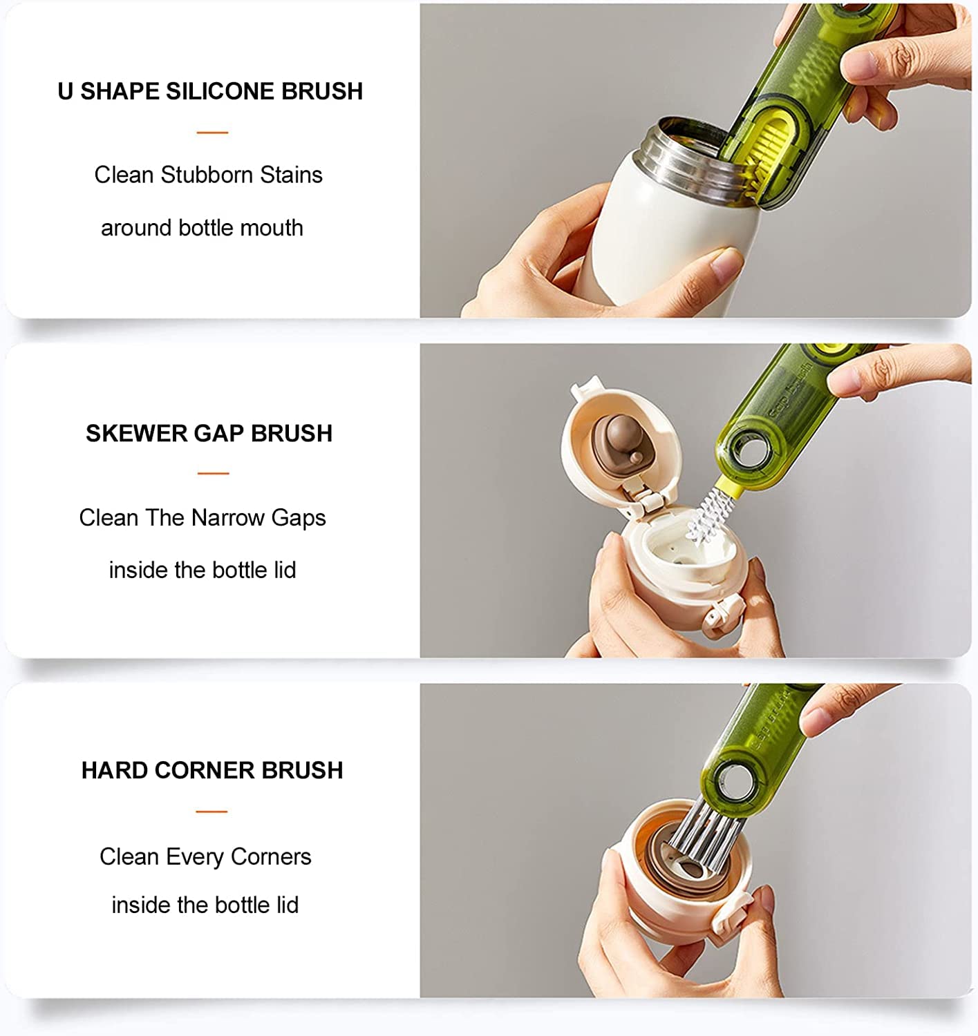 Bottle Cleaning Brush Combo- 2 long silicone brush + 2 bottle lid cleaning brush .g