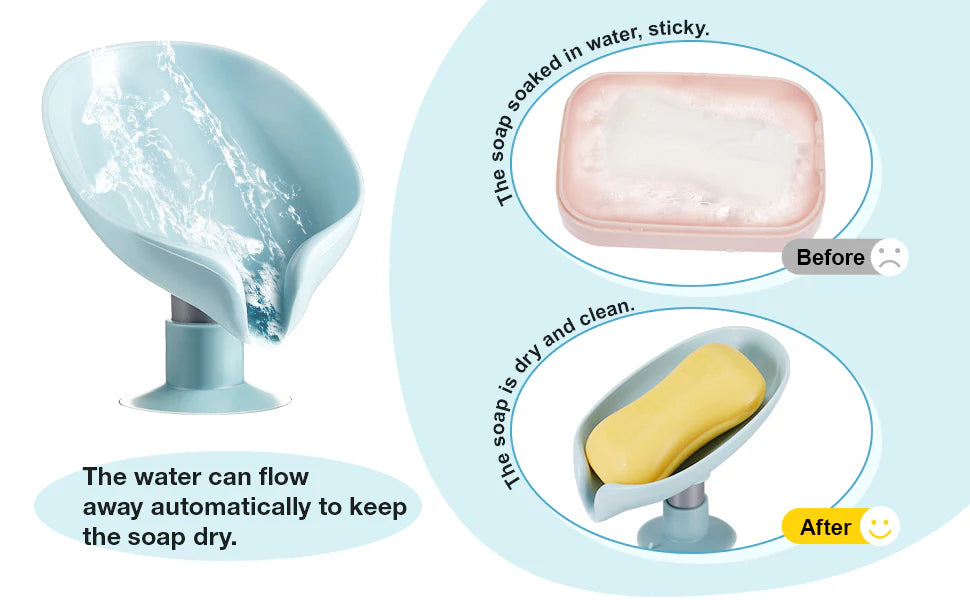 Leaf Shaped Self-Draining Soap Holder with Suction Cup-.g