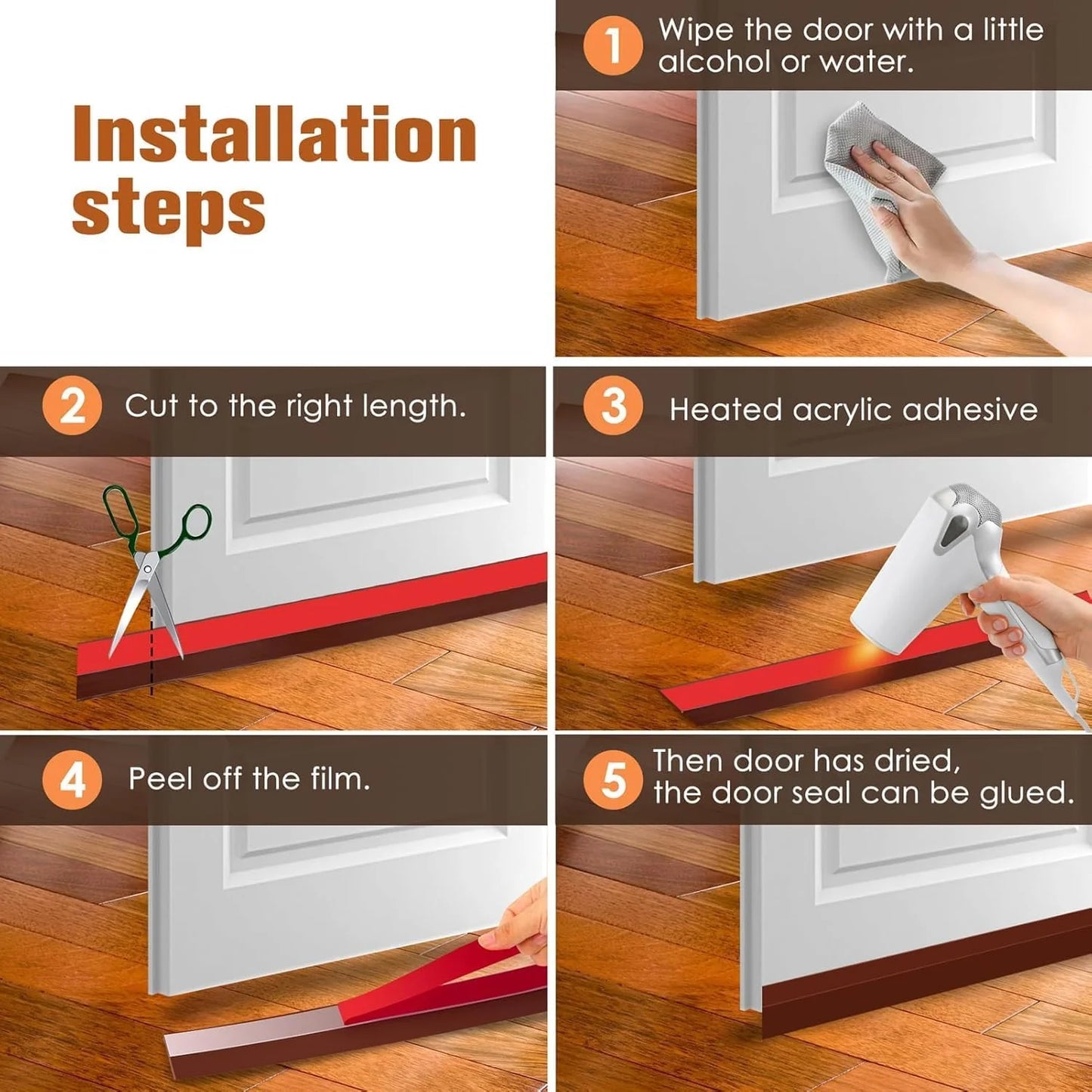 Door Bottom Sealing Strip – Adhesive Gap Protector, Dust & Insect Blocker-g