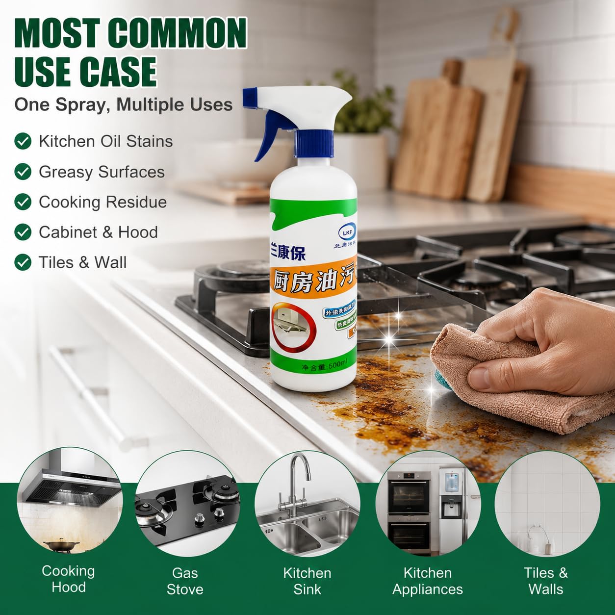 Heavy Duty Oil Grease Remover Spray for Kitchen | Chimney, Gas Stove & Exhaust Cleaner -500 ml :f
