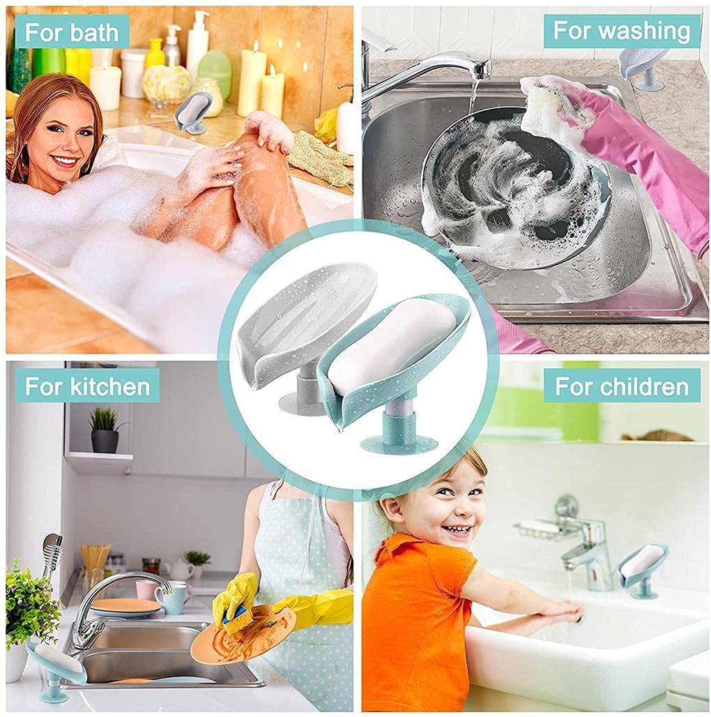Leaf Shaped Self-Draining Soap Holder with Suction Cup-.g