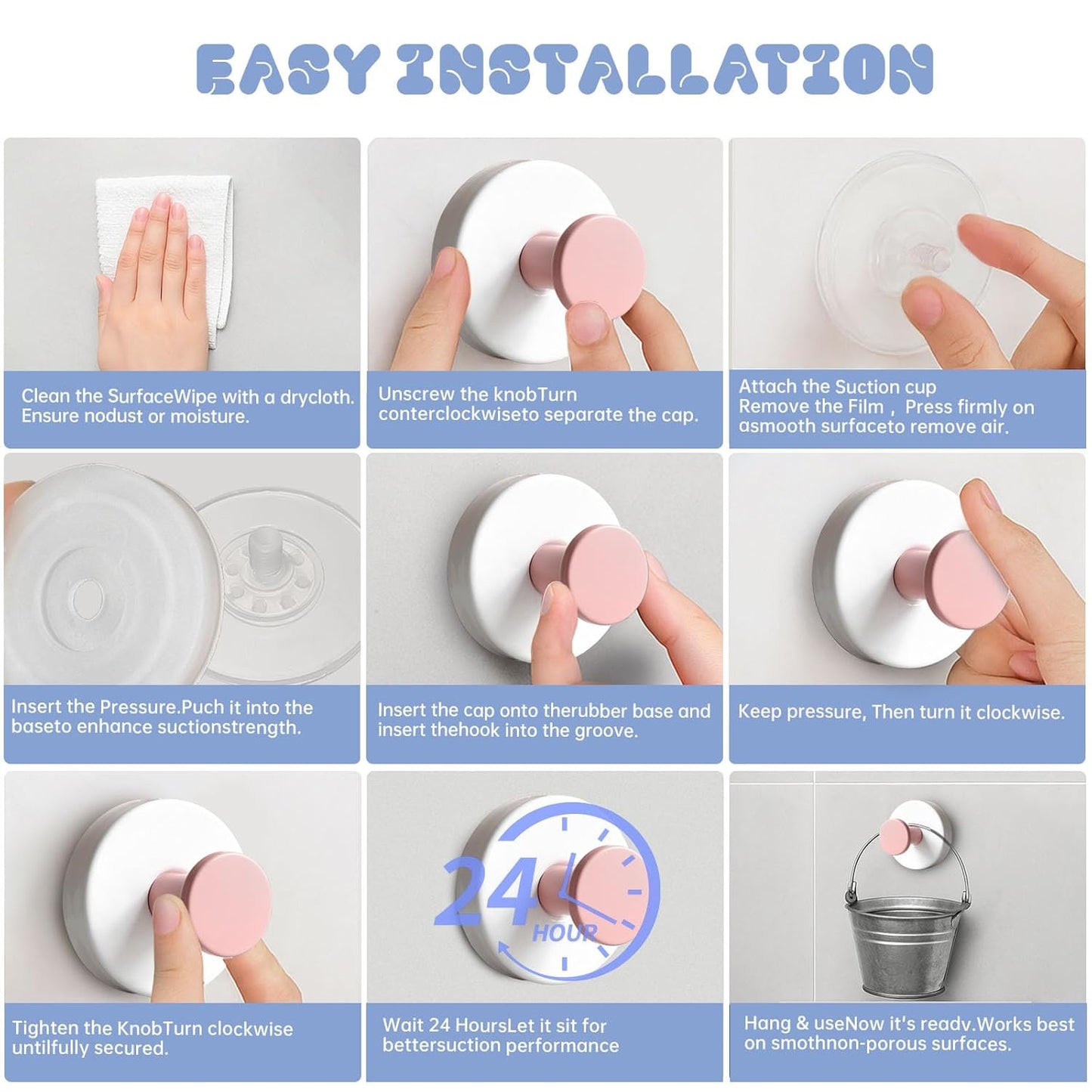 Reusable Heavy-Duty Suction Cup Hooks (Set of 4) – Removable Waterproof Wall Hooks;f
