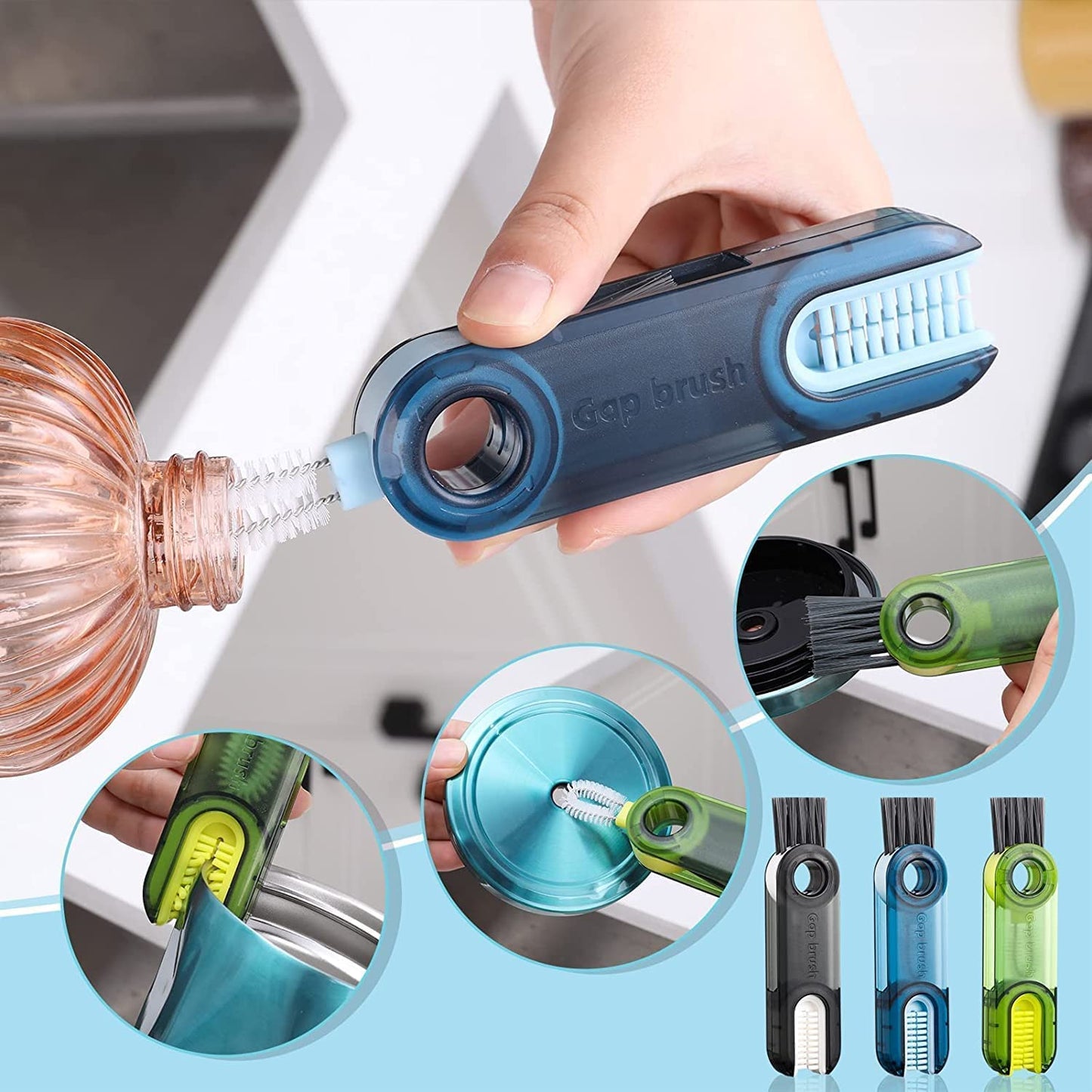 Bottle Cleaning Brush Combo- 2 long silicone brush + 2 bottle lid cleaning brush .g