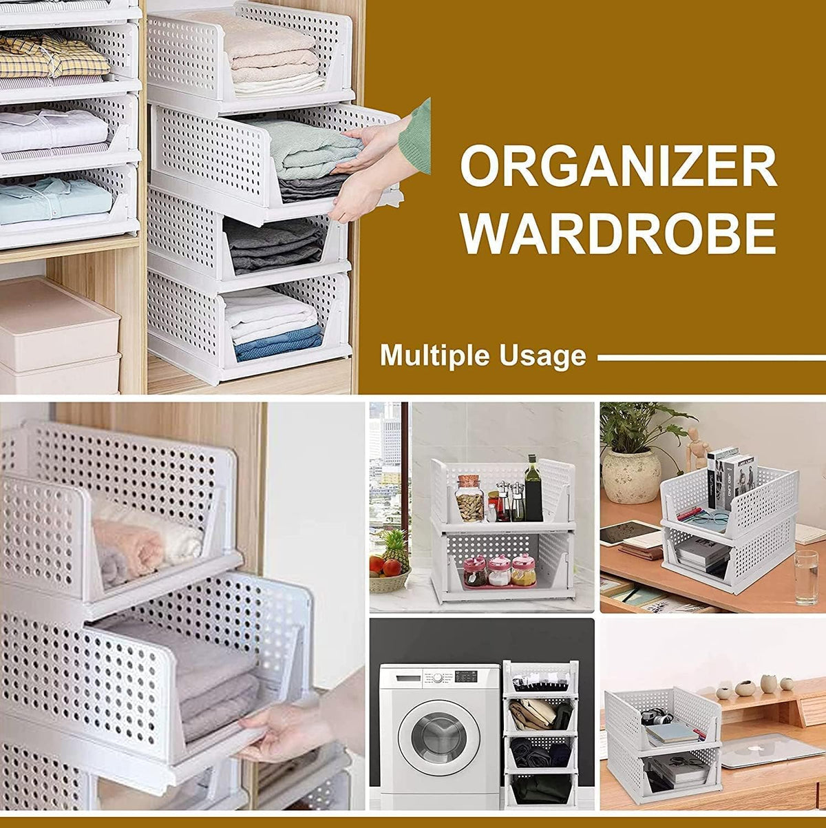 Foldable Clothes Organizer for Wardrobe – Stackable Storage Rack for Clothes, T-Shirts, Pants & Linen :f
