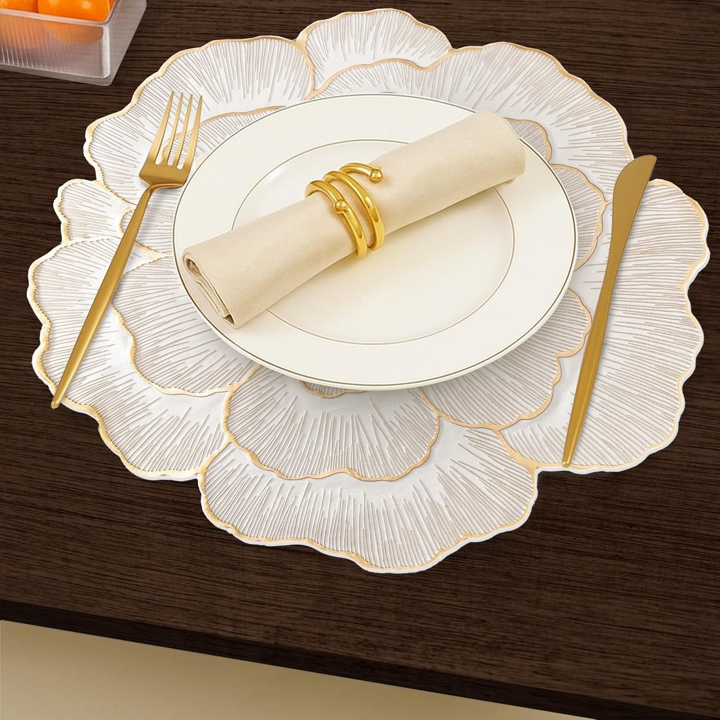 Luxury Floral Golden Round PVC Placemat | Waterproof & Anti-Skid;g