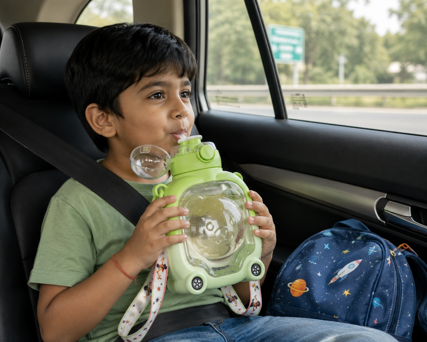 Cute Panda Trolley Water Bottle for Kids 1000ml – BPA-Free Leakproof Sipper Bottle with Adjustable Shoulder Strap, Large Capacity School & Travel Bottle for Boys & Girls :f