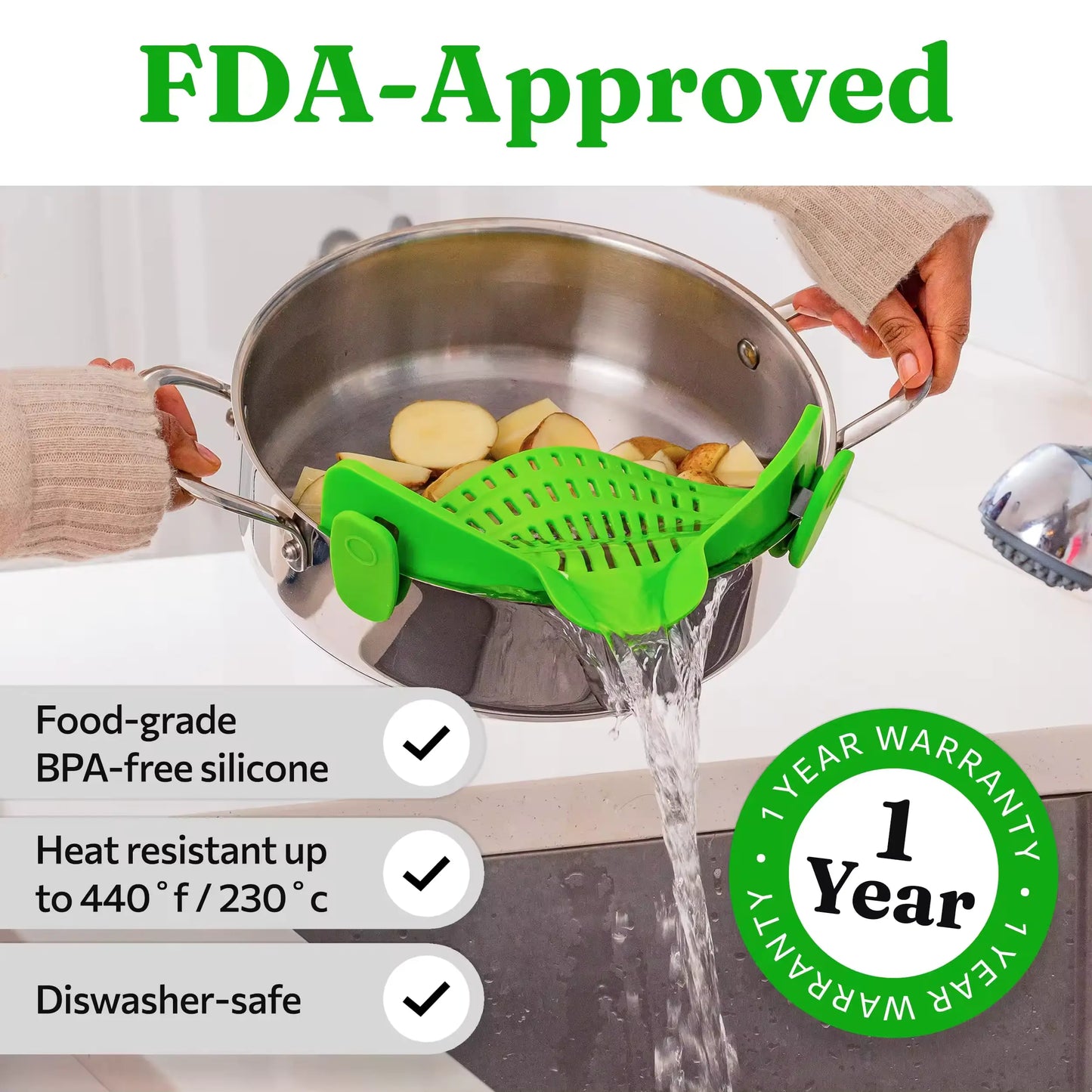 Clip-n-Strain Silicone Pot Strainer/Colander
