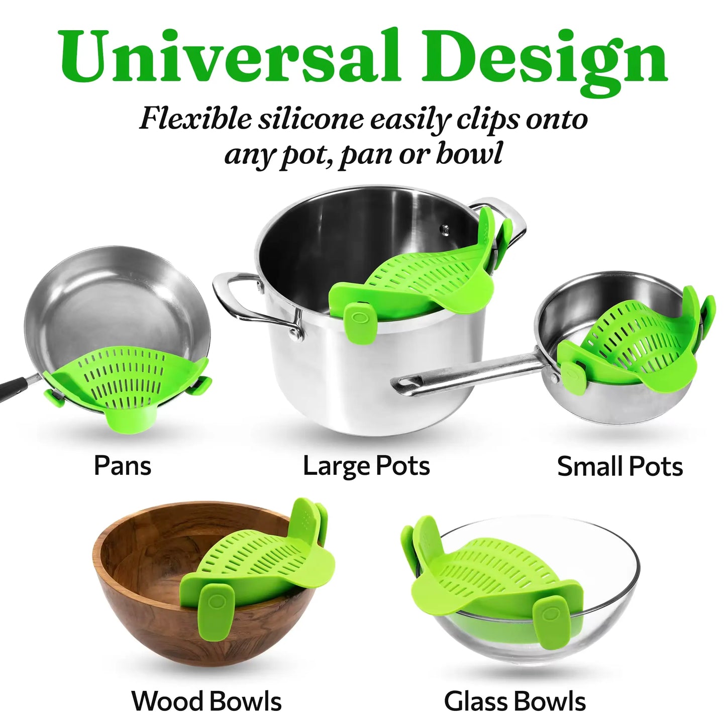 Clip-n-Strain Silicone Pot Strainer/Colander