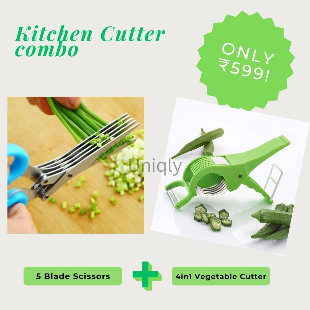 Kitchen Cutter Combo🔥- 5 Blade Scissors + Vegetable Cutter