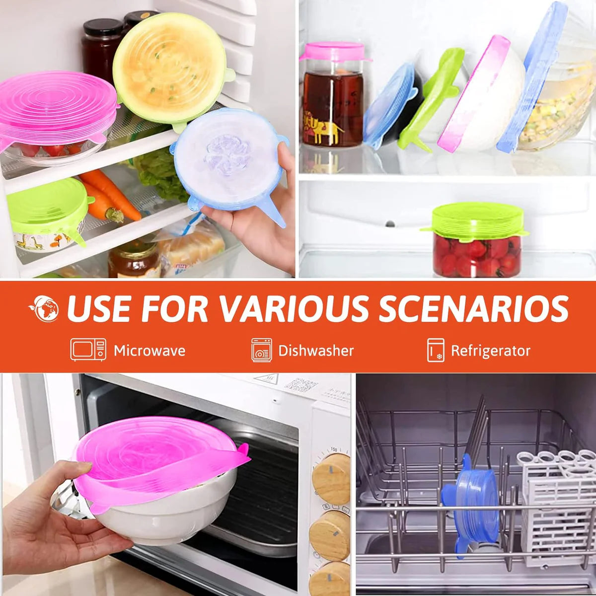Multipurpose Silicone Lid - Reusable & Microwave Safe(pack of 6 lids) 🔥