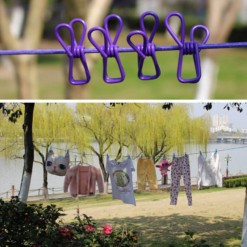 Cloth Drying Rope -with attached hooks & 12 clips