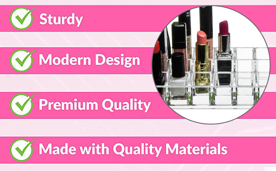 24 Slot Lipstick & Nail Polish Organizer – Transparent Makeup Storage Holder; g