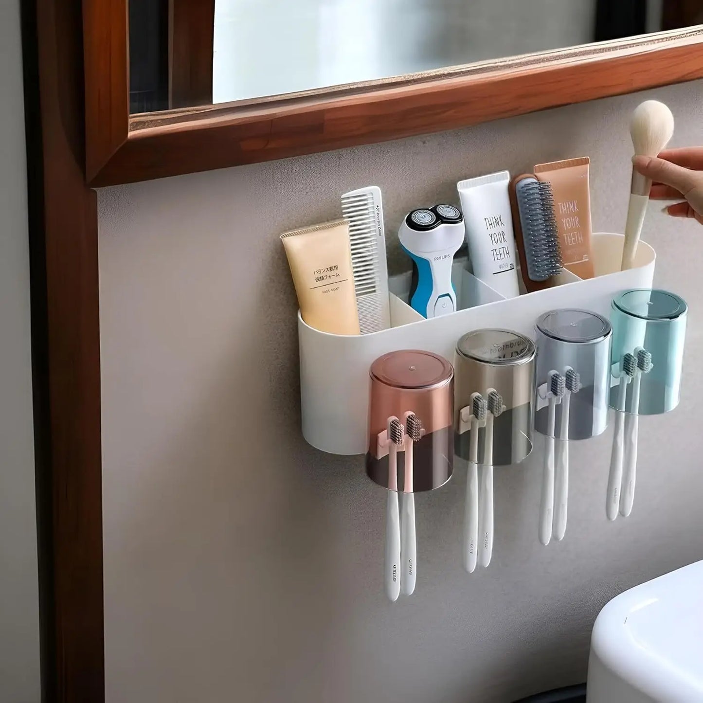 Wall Mounted Toothbrush Holder with 4 Dustproof Cups – Space-Saving Bathroom Organizer: f