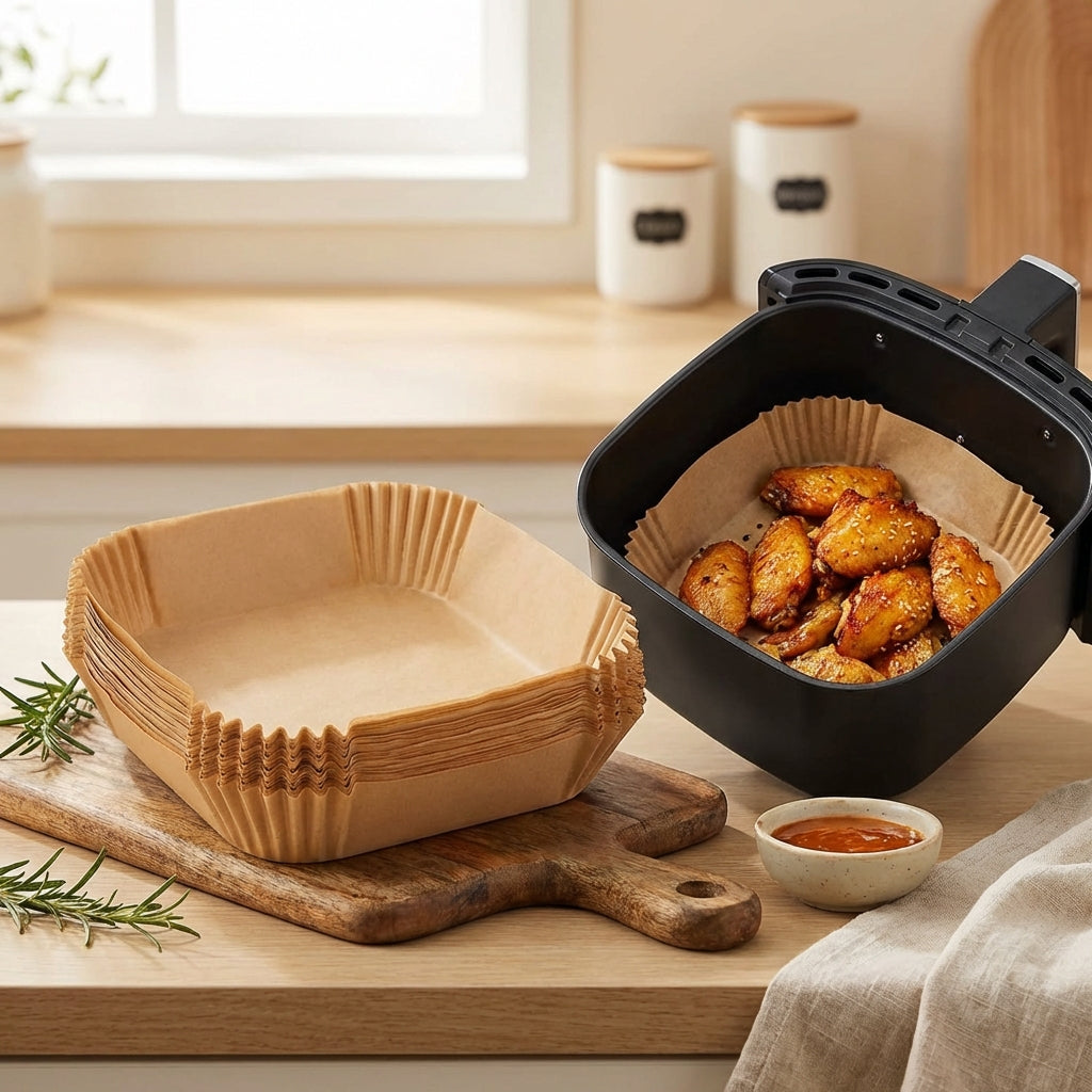 Air Fryer & Oven Paper Liners (100 Pcs) Food grade – Oil-Proof Disposable Parchment Sheets; f