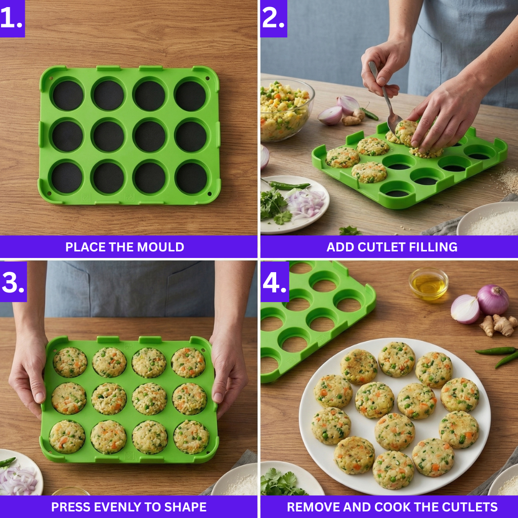 12 Slot Cutlet & Tikki Maker – Easy Burger Patty Press for Perfect Shapes; f