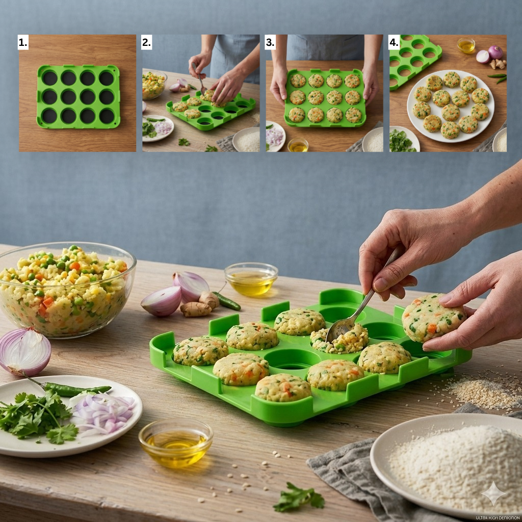 12 Slot Cutlet & Tikki Maker – Easy Burger Patty Press for Perfect Shapes; f