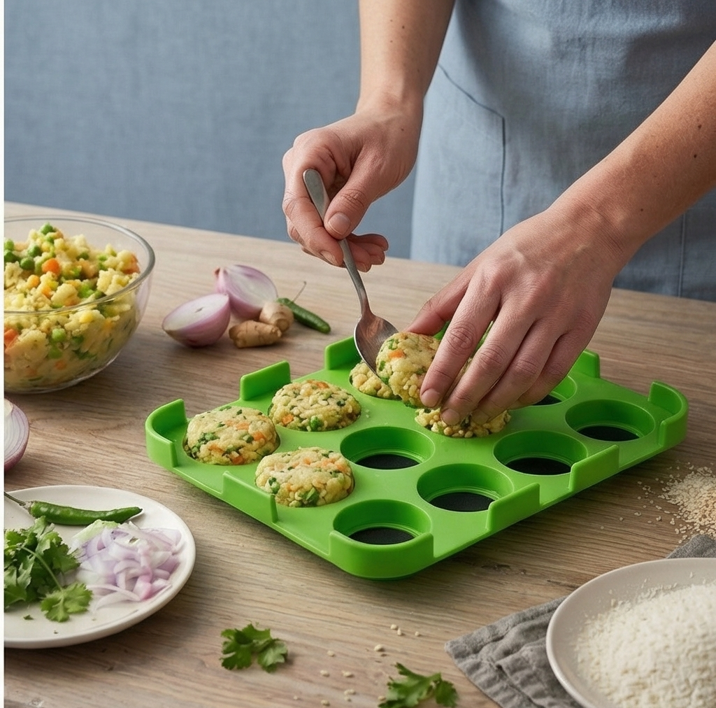 12 Slot Cutlet & Tikki Maker – Easy Burger Patty Press for Perfect Shapes; f