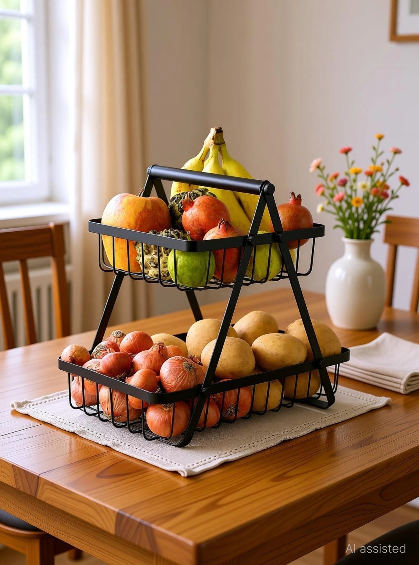 Multi-Purpose 2-Tier Storage Basket | Fruit, Vegetable & Snack Organizer: f