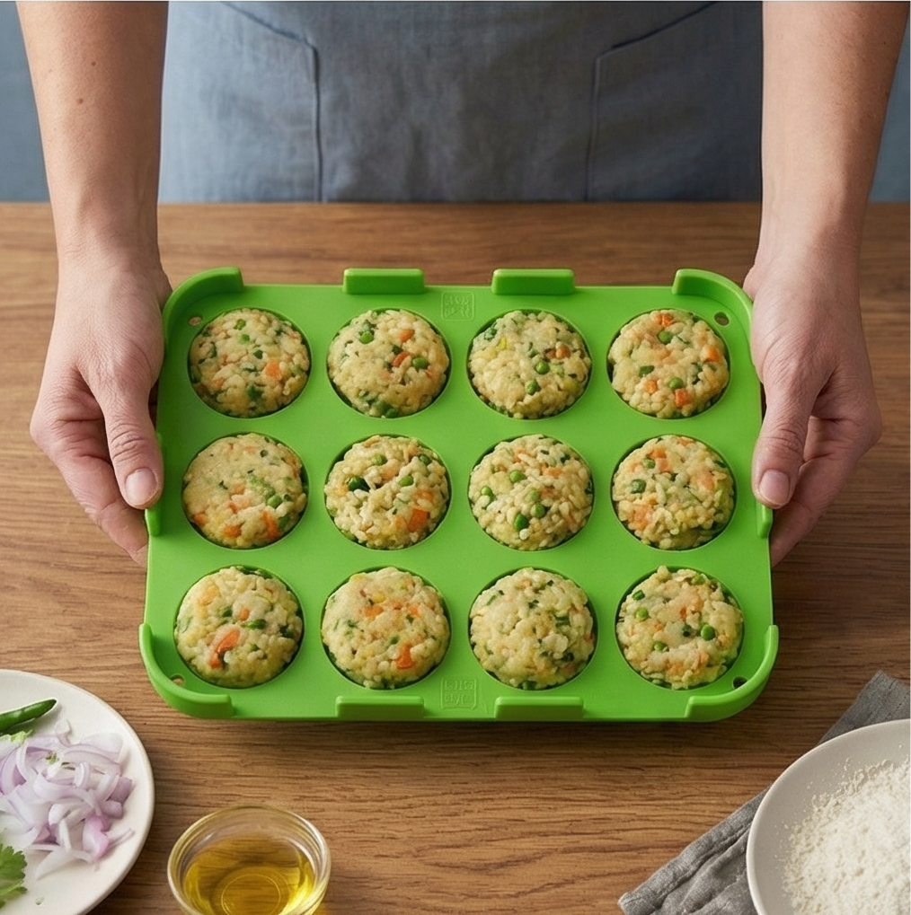 12 Slot Cutlet & Tikki Maker – Easy Burger Patty Press for Perfect Shapes; f