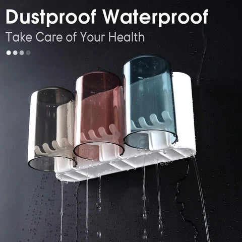 Wall Mounted Toothbrush Holder with 4 Dustproof Cups – Space-Saving Bathroom Organizer: f