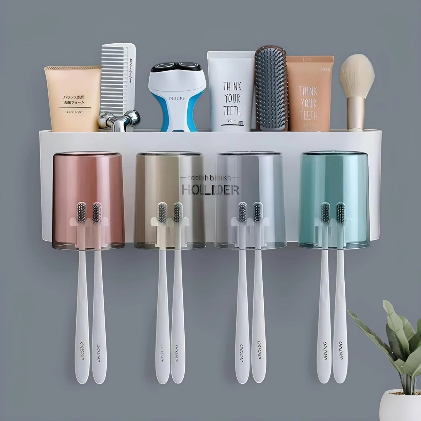 Wall Mounted Toothbrush Holder with 4 Dustproof Cups – Space-Saving Bathroom Organizer: f