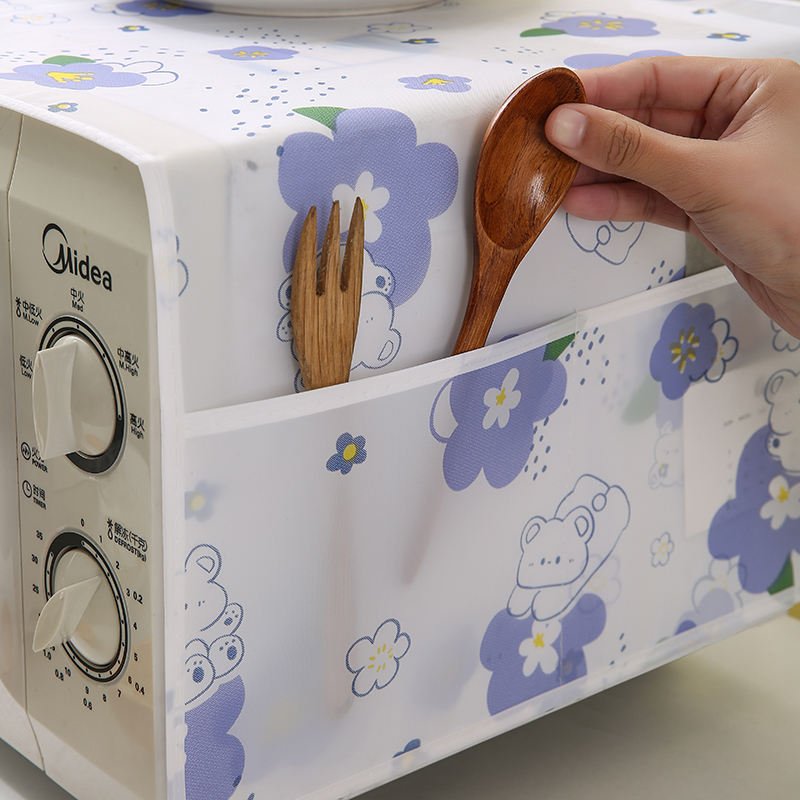 Waterproof & Dustproof Microwave Oven Cover with Side Storage Pockets: f