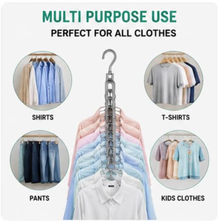 Magic Foldable Hanger | 9-Hole Multi-Layer Clothes Organizer for Wardrobe & Dorm :f