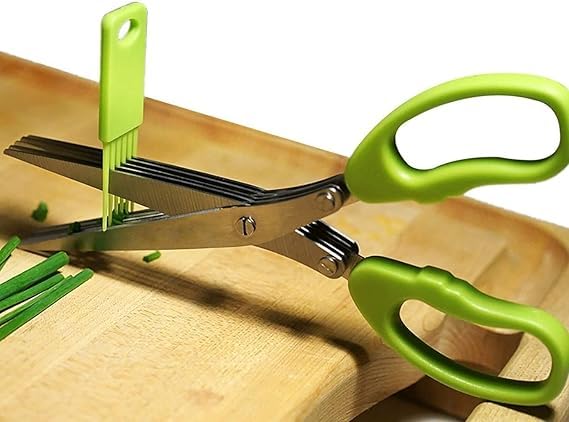 Five blade herb scissors with cleaning comb