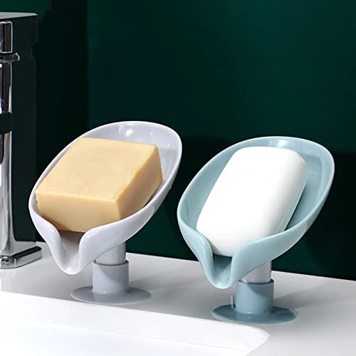Leaf Shaped Self-Draining Soap Holder with Suction Cup-.g