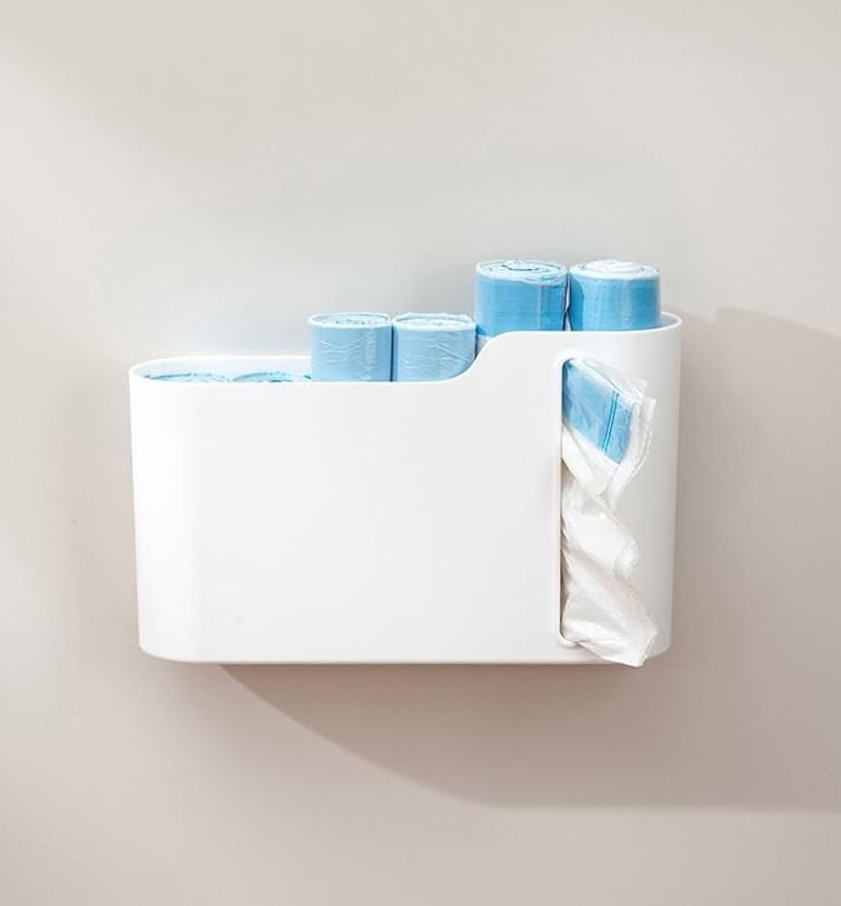 Wall Mounted Garbage Bag Holder & Dispenser | Kitchen Cabinet Trash Bag Organizer :f