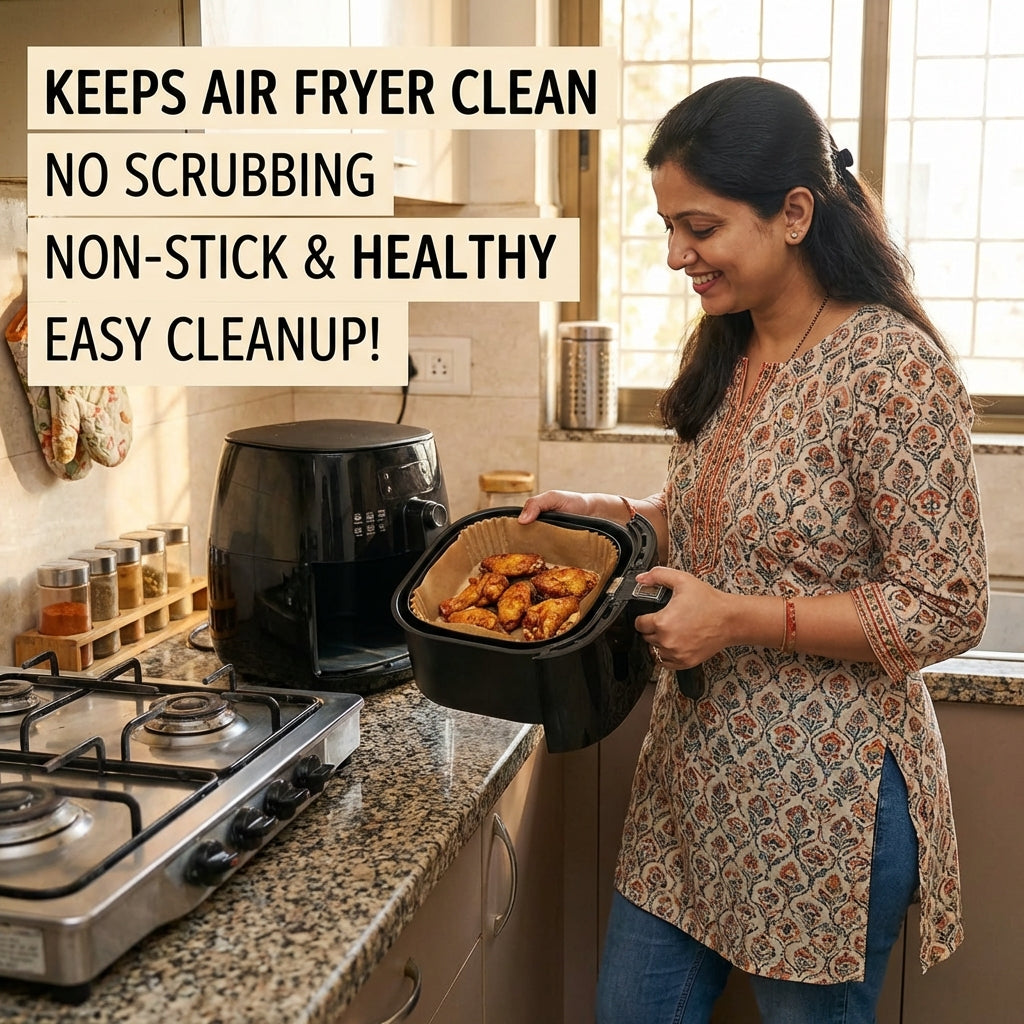 Air Fryer & Oven Paper Liners (100 Pcs) Food grade – Oil-Proof Disposable Parchment Sheets; f