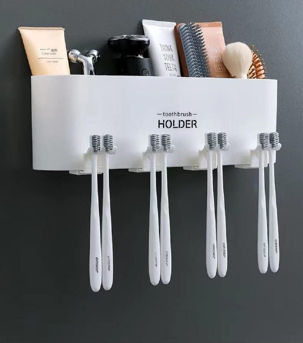 Wall Mounted Toothbrush Holder with 4 Dustproof Cups – Space-Saving Bathroom Organizer: f
