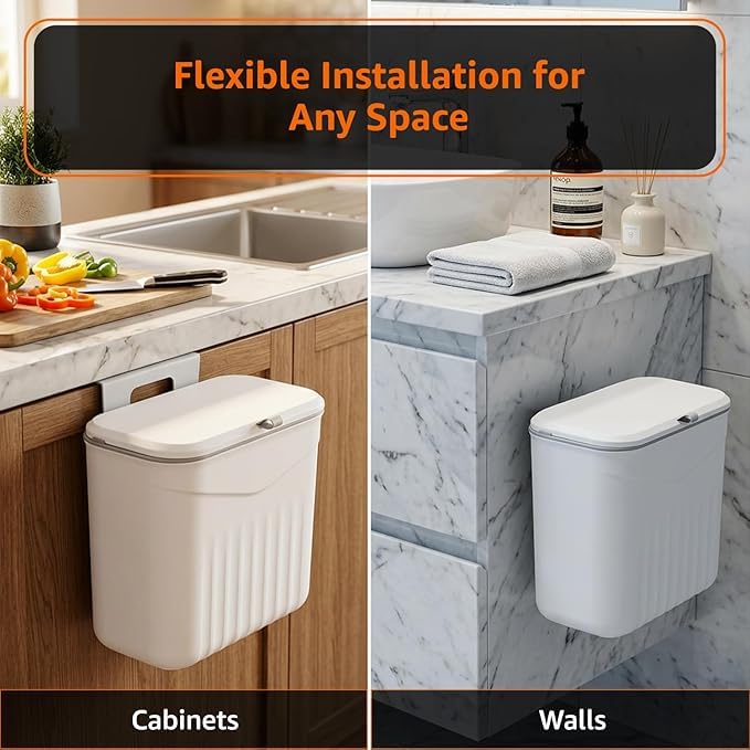 Multipurpose Hanging Garbage Bin – Kitchen Cabinet Door Trash Can with Lid (7L): f