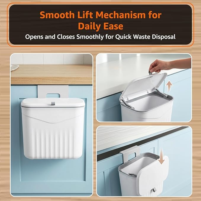 Multipurpose Hanging Garbage Bin – Kitchen Cabinet Door Trash Can with Lid (7L): f
