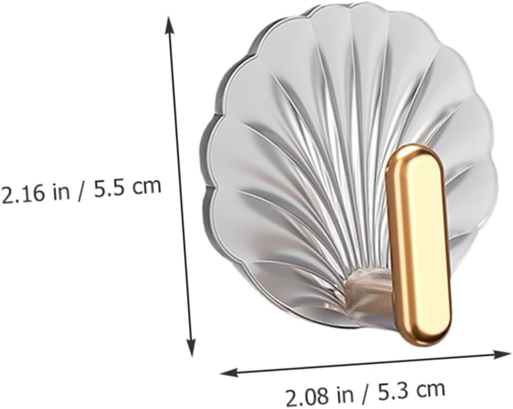 Big Decorative Adhesive Hooks–Gold & Silver Seashell Wall Hangers, No Drilling Needed; g