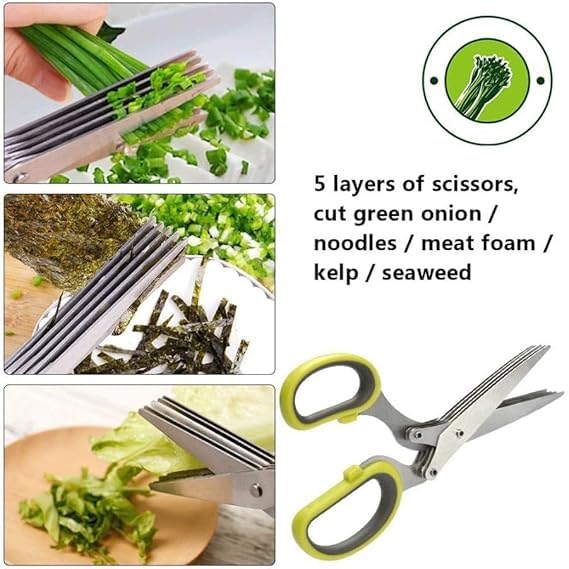 Five layer herb scissors cutting different ingredients