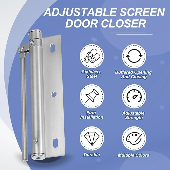 Automatic Spring Door Closer – Heavy Duty Adjustable Door Closer for Residential & Commercial Use;f