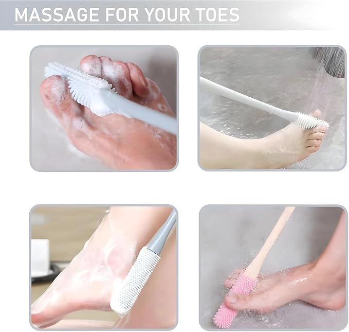 2-in-1 Silicone Foot Cleaning Brush with Long Handle | Foot & Toe Scrubber :f