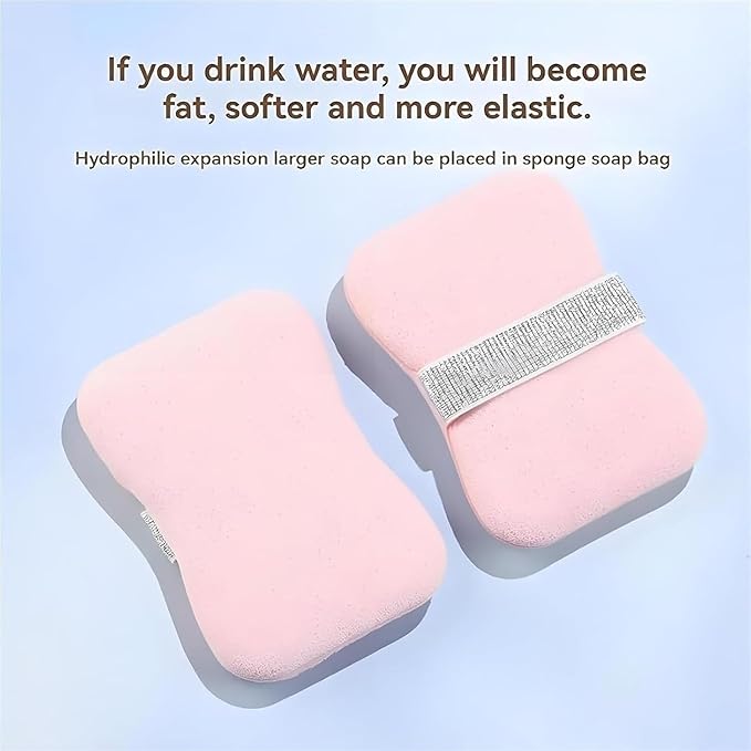 Bath Sponge Loofah – Exfoliating Body Scrubber with Soap Holder & Hand Strap for Smooth Skin: g