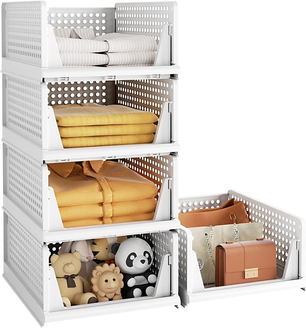 Foldable Clothes Organizer for Wardrobe – Stackable Storage Rack for Clothes, T-Shirts, Pants & Linen :f